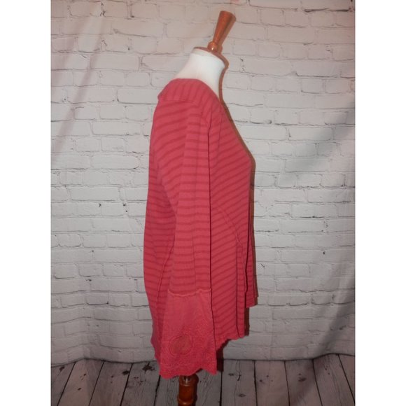 SOFT SURROUNDINGS TOP 1X Plus Red Casual Striped - Picture 2 of 5